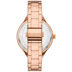 Michael Kors Slim Runway caseback with rose gold tone and branded text on stainless steel
