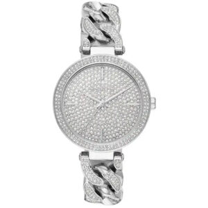 Michael Kors Catelyn silver women's watch with crystal-paved dial and chain link bracelet