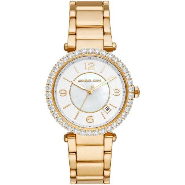 Michael Kors Parker Lux rose gold-tone women's watch with white dial and crystal-set bezel