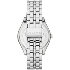 Michael Kors Harlowe watch caseback with transparent crystal revealing movement