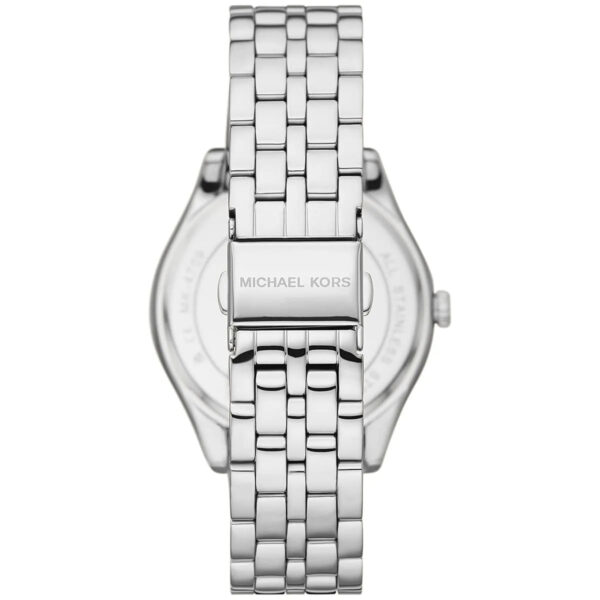 Michael Kors Harlowe watch caseback with transparent crystal revealing movement