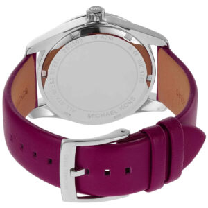Michael Kors Lexington watch caseback with MK logo and brown leather interior