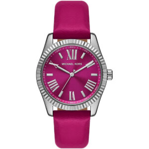 Michael Kors Lexington women's watch with magenta dial and pink leather strap