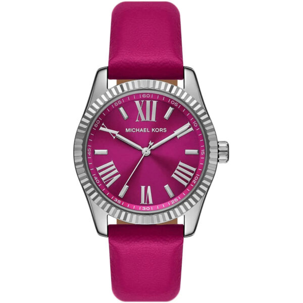 Michael Kors Lexington women's watch with magenta dial and pink leather strap