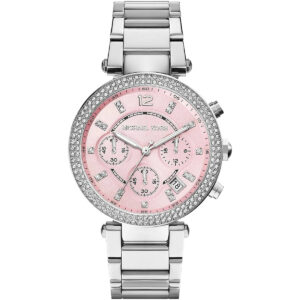 Michael Kors Parker women's chronograph watch with pink dial and crystal bezel