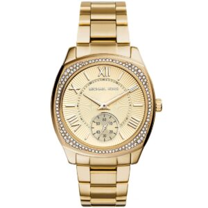 Michael Kors Bryn gold women's watch with crystal bezel and gold metal bracelet