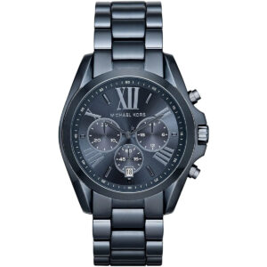 Michael Kors Bradshaw chronograph watch with navy blue dial and stainless steel bracelet