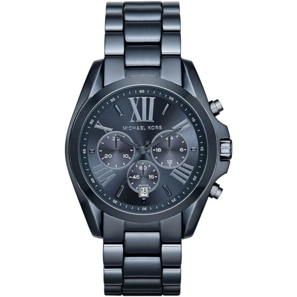 Michael Kors Bradshaw chronograph watch with navy blue dial and stainless steel bracelet