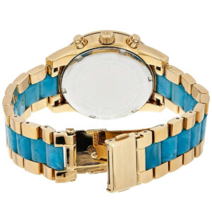 Michael Kors Ritz watch caseback showing strap links and deployant clasp