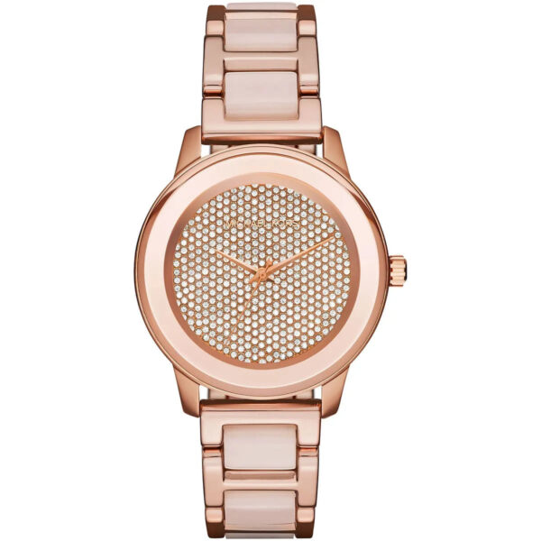 Michael Kors Kinsley MK6432 rose gold women's watch with crystal-paved dial and acetate strap
