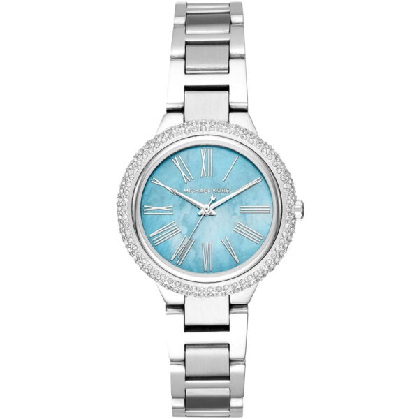 Michael Kors Mini Taryn silver women's watch with blue MOP dial and crystal bezel