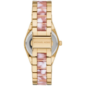 Michael Kors Ritz MK6650 watch caseback with gold-tone finish and tortoise acetate strap