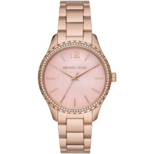 Michael Kors Layton women's watch with pink MOP dial, rose gold case and bracelet with crystal-set bezel