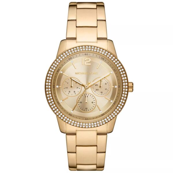 Michael Kors Oversized Tibby gold women's watch with multifunction chronograph dial and crystal bezel