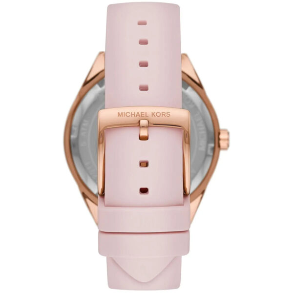 Michael Kors MK6946 watch case back view with silicone strap and buckle closure