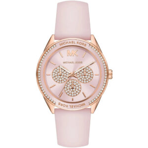 Michael Kors MK6946 rose gold-tone women's watch with pink dial and silicone strap