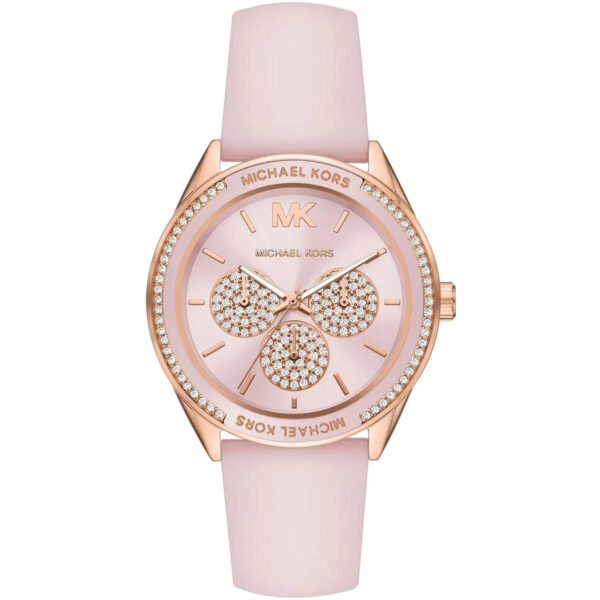 Michael Kors MK6946 rose gold-tone women's watch with pink dial and silicone strap