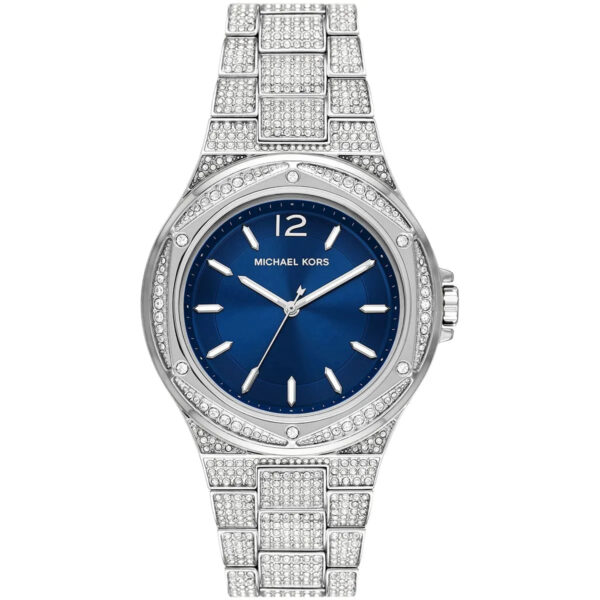Michael Kors Lennox Pavé women's watch with blue dial, crystal-set silver-tone case and bracelet