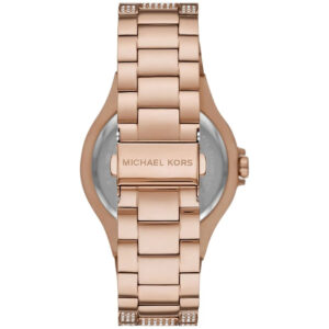 Michael Kors Lennox caseback showing stainless steel bracelet and engraved MICHAEL KORS text