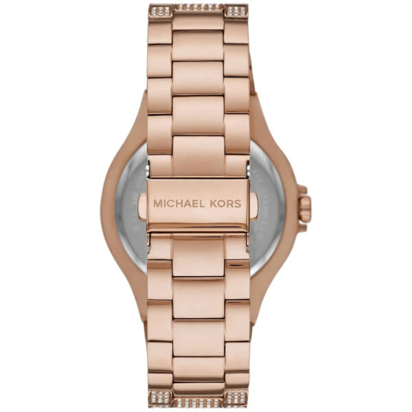 Michael Kors Lennox caseback showing stainless steel bracelet and engraved MICHAEL KORS text