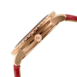 Michael Kors MK7179 side view showing rose-gold case profile and red canvas strap
