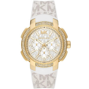 Michael Kors Sydney Pavé white dial multifunction watch with gold-tone case and crystal bezel