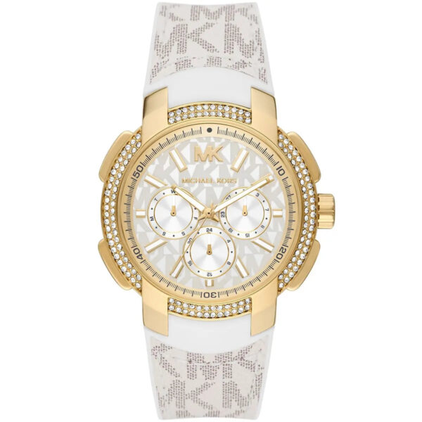 Michael Kors Sydney Pavé white dial multifunction watch with gold-tone case and crystal bezel