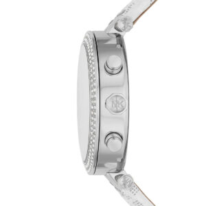 Michael Kors Parker watch angle view displaying case profile and crystal bezel detail