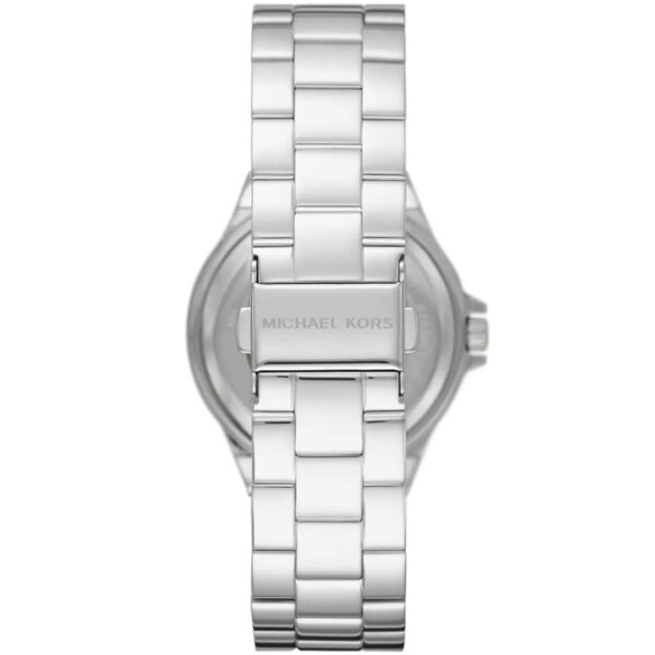 Michael Kors Lennox watch caseback with stainless steel strap and brand engraving