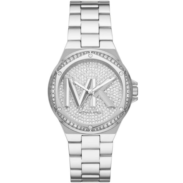 Michael Kors Lennox silver-tone women's watch with crystal pavé dial and MK logo