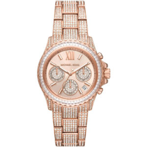 Michael Kors Everest chronograph watch with rose gold-tone case, crystal-embellished dial and metal strap