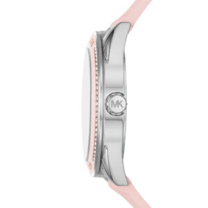 Michael Kors Jessa watch side profile showing case thickness and pink silicone strap