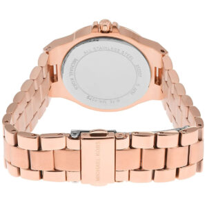 Back view showing Michael Kors Mini-Lennox rose gold bracelet and case back detail
