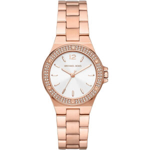 Michael Kors Mini-Lennox rose gold women's watch with white dial and pavé crystal bezel