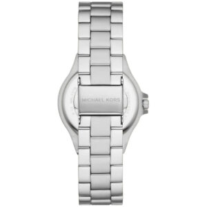 Michael Kors Mini Lennox watch caseback showing stainless steel back and MK logo