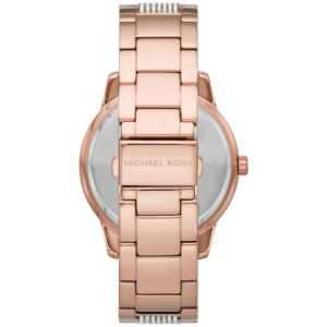 Michael Kors Oversized Tibby rose gold-tone women's watch caseback with stainless steel band detail