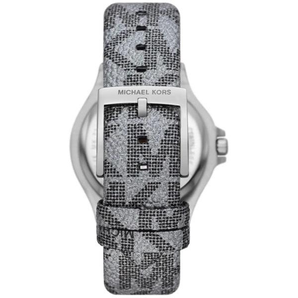 Back view of Michael Kors Lennox watch case showing MK logo and case band