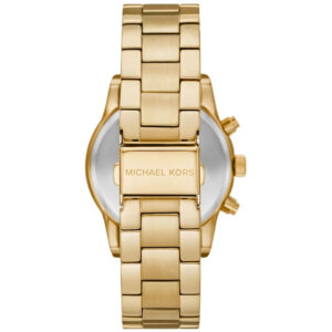 Michael Kors Ritz case back showing gold-tone stainless steel bracelet and Michael Kors engraving