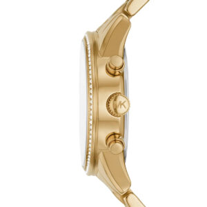 Michael Kors Ritz side profile showing gold-tone case, crystal dial, and chronograph pushers