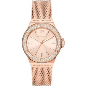 Michael Kors Lennox rose gold women's watch with crystal-pave bezel and mesh strap
