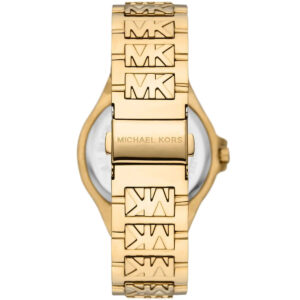 Michael Kors Lennox gold watch caseback with stainless steel strap and MK logo