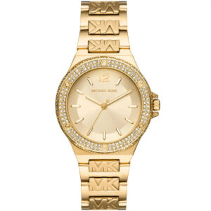 Michael Kors Lennox gold women's watch with crystal bezel and champagne dial
