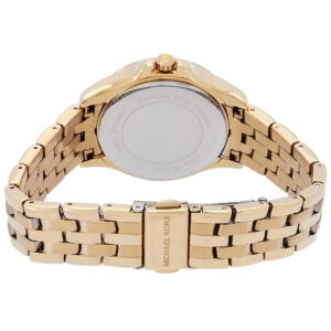 Michael Kors Mini Pilot caseback showing stainless steel construction and bracelet