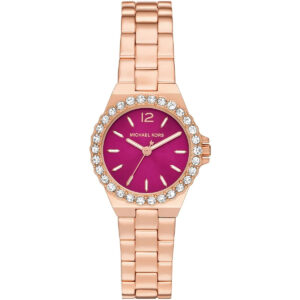 Michael Kors Mini Lennox women's watch with pink dial and rose-gold stainless steel bracelet