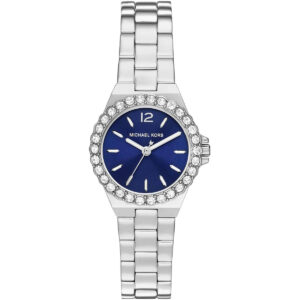 Michael Kors Mini Lennox women's watch with blue dial and silver stainless steel bracelet