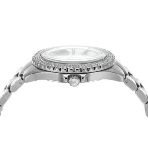 Side profile of Michael Kors Everest MK7403 showing case depth and crystal bezel detail
