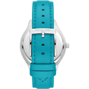 Michael Kors MK7470 turquoise leather strap with tan suede lining and buckle closure