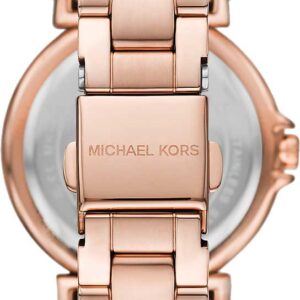 Back of Michael Kors Maren watch displaying case back with Michael Kors branding