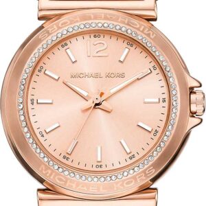 Michael Kors Maren rose gold-tone women's watch with crystal-accented bezel and matching bracelet