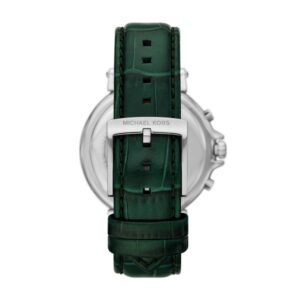 Back view of Michael Kors Maren watch with green crocodile texture leather strap